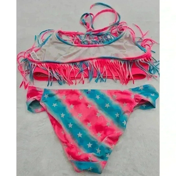 Victoria's Secret Pink Women's Size M/L Pink and Blue Fringe Star Bikini - Picture 5 of 7